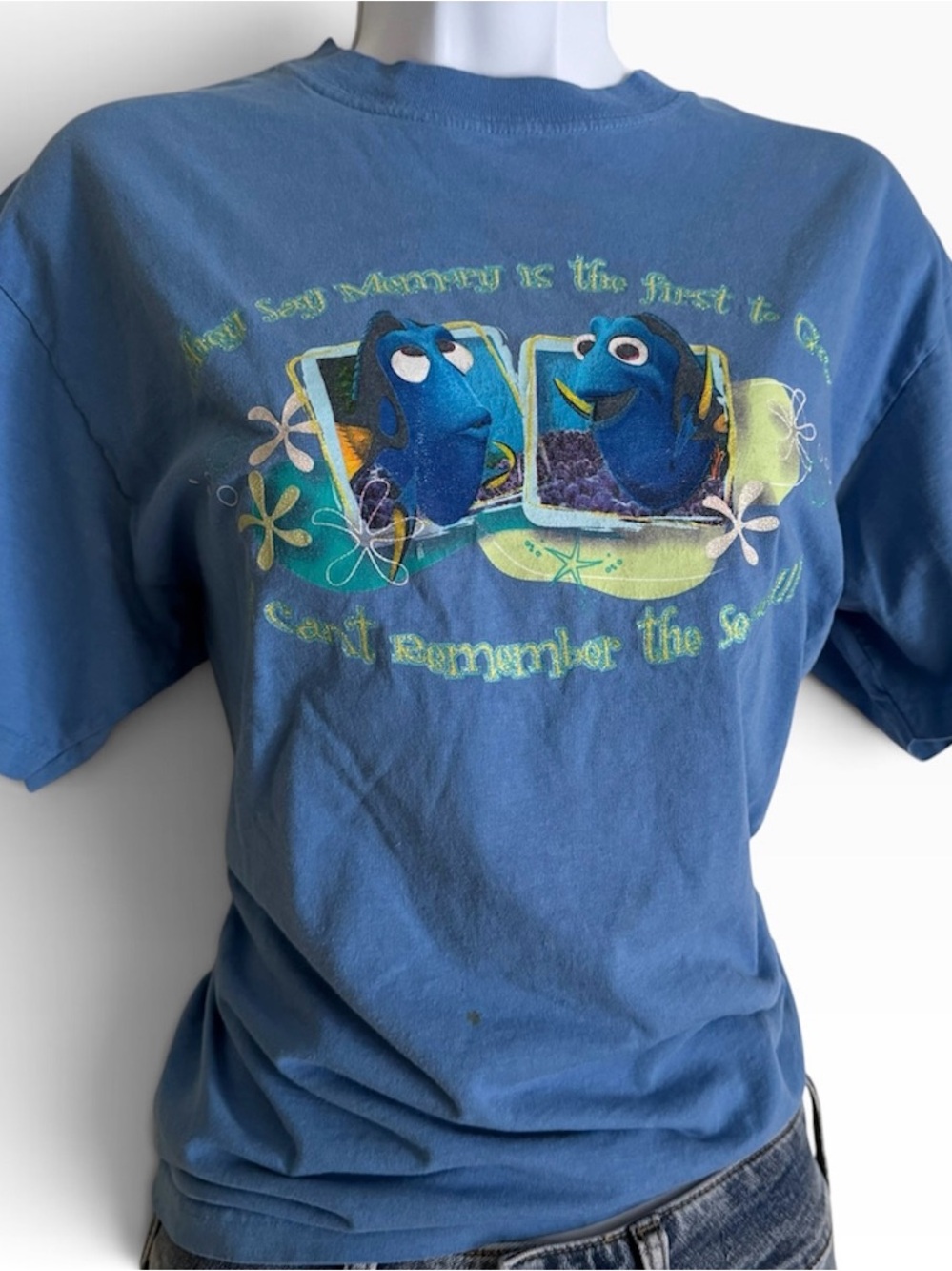 Vintage Y2K Disney Store Finding Nemo Dory Graphic Tee Blue Medium M
